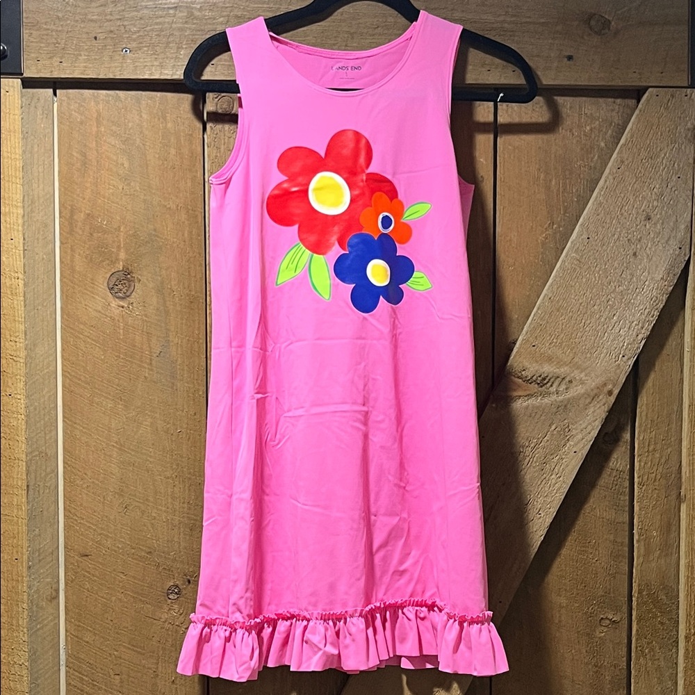Lands' End Pink Floral Kids Swim Coverup/Dress 80% Nylon 20% spandex/elastane